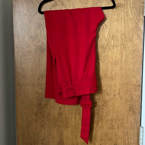 H&M Red Belted Pleated Trouser size 16 - Picture 3 of 11